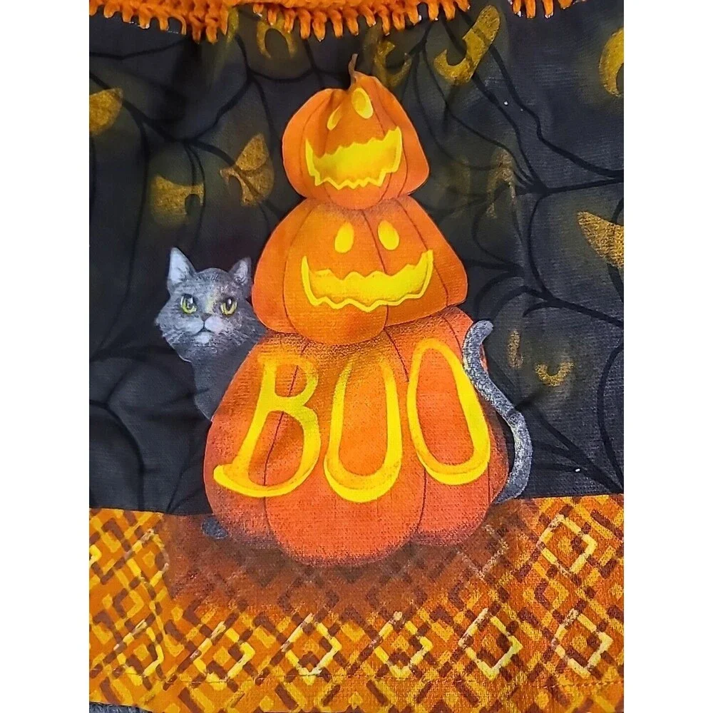 NEW  Handmade Crochet Halloween Kitchen Oven Door Hanging Towel Pumpkin Cat